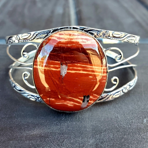 New Red Jasper 925 Silver Cuff Bracelet. - Picture 10 of 11